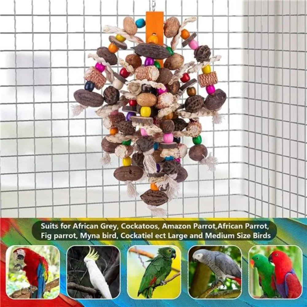 Large Parrot Bird Chewing Toys-Natural Nuts Corn Parrot Tearing Toy-Wooden